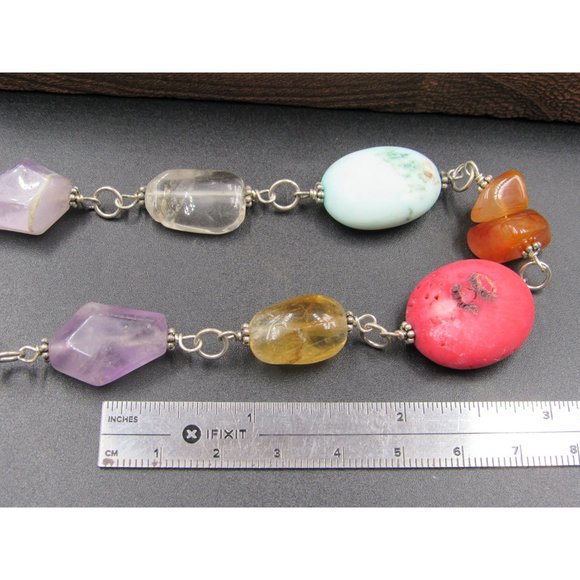 16 Inch Sterling Silver Shell Amethyst Citrine Rose Quartz Necklace - Picture 6 of 7